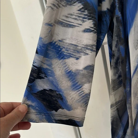 Chico's Sheer Blue and Black Patterned Blouse - Picture 2 of 7